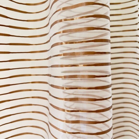 Sheer Pleated Curtain Light Beige Base With Brown Stripes One Panel - Picture 6 of 8
